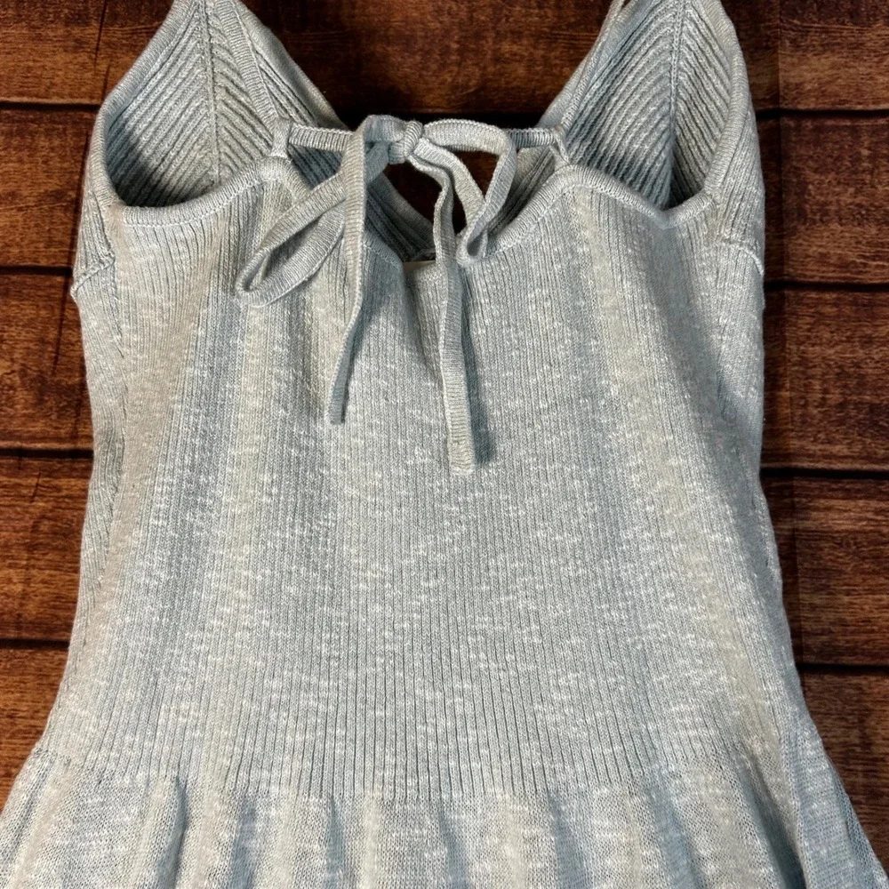 Free People Tula Sweater Starlight Blue Knit Maxi Dress V-Neck Tie Back S NWT